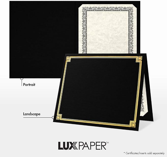 LUXPaper 9.5" x 12" Certificate Holders | Black Linen | Embossed Gold Foil - Image 5