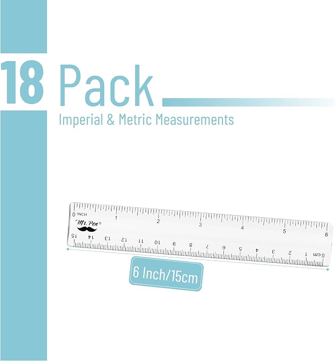 Mr. Pen- Bulk Plastic Rulers, 6 Inch, 18 Pack, Easy-to-Read Markings | - Image 2