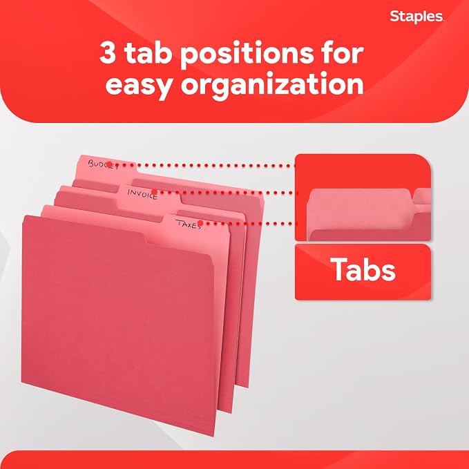 Staples File Folders, Letter Size, 1/3‑Cut Tabs, Durable 10.5‑Point Paper Stock - Image 5