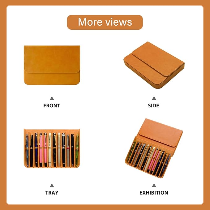 Leather 12 Fountain Pen/Pencil Tray Case Organizer, Fashion Design, Magnetic - Image 5