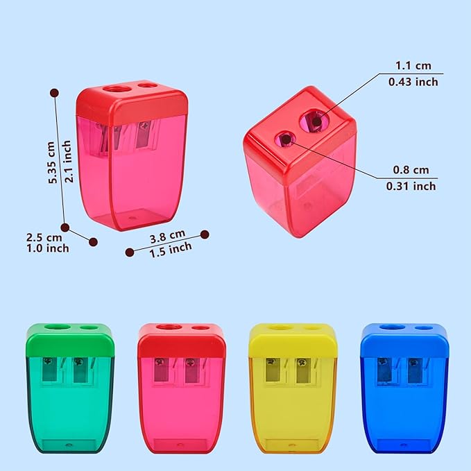 4Pcs Pencil Sharpeners Manual for Kids Adults, Dual Hole Small Handheld Pencil - Image 2