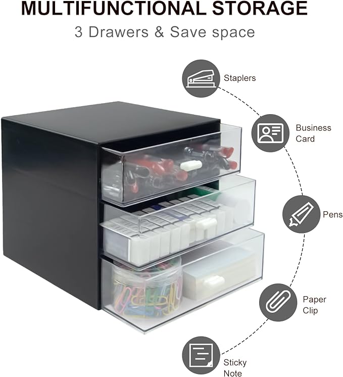 Desk Organizer with Drawer, Desk Storage Box, Plastic Office Stationery - Image 4