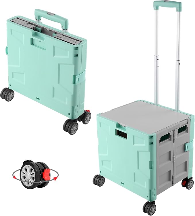 FELICON Folding Utility Cart Rolling Crate Handcart Basket Tote-Green+Gray | by FELICON