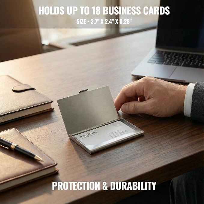 Business Card Holder, for Men and Women, Slim Minimalist Design Case, Stainless - Image 3