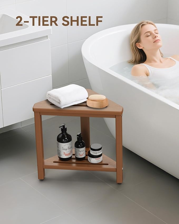 Teak Shower Foot Rest 15in, HDPE Waterproof Shower Stool - Image 6
