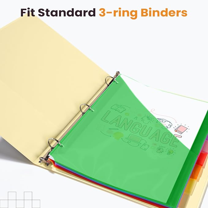 Sooez 24 Count Dividers with Pockets, 8 Tabs Binder Dividers - Image 7