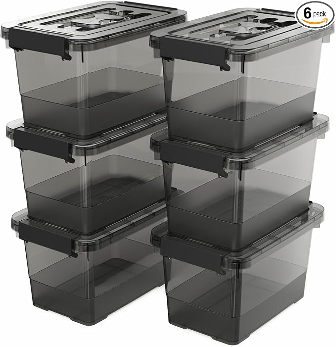 6 Pack Clear Black Plastic Storage Bins by YYXB