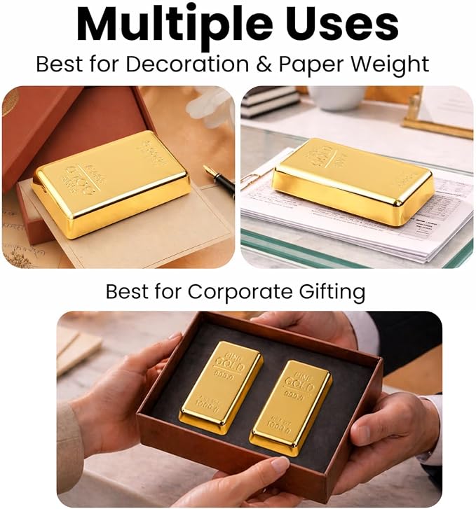ZAHEPA Gold Bar Paperweight Pack of 2, Realistic Fake Gold Bars Desk Decor | - Image 7