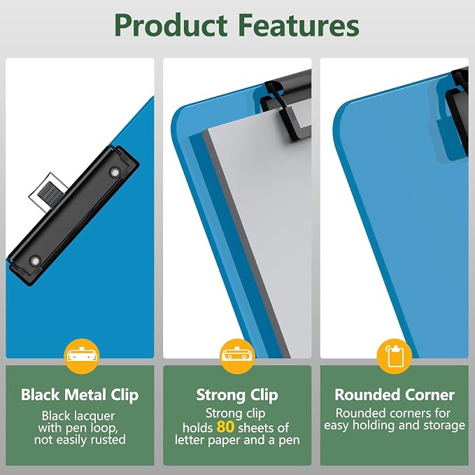 Blue Clipboard with Pen Holder, 8.5 x 11 Clip Board | Black Low Profile Clip - Image 4