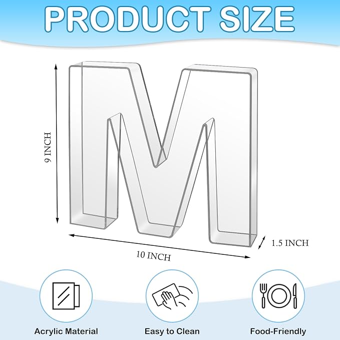 10" M Clear Acrylic Letter Charcuterie Board Box, Reusable Fillable Decorative - Image 2
