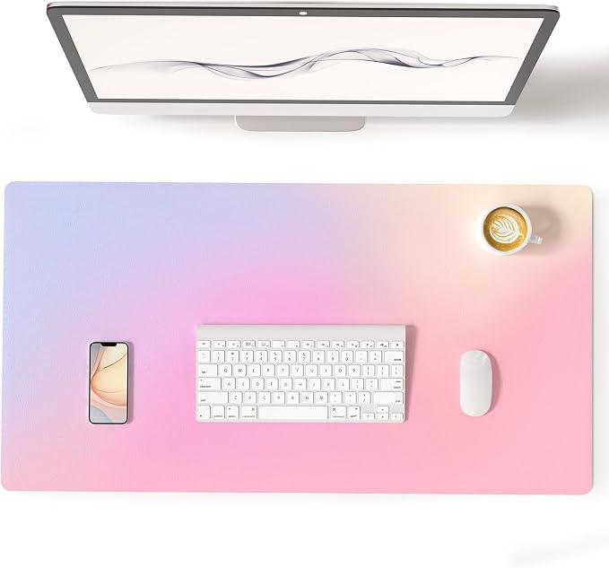 Colorful Star Large Mouse Pad Pink, Girly Desk Mat Aesthetic PU Leather Laptop by ColorfulStar