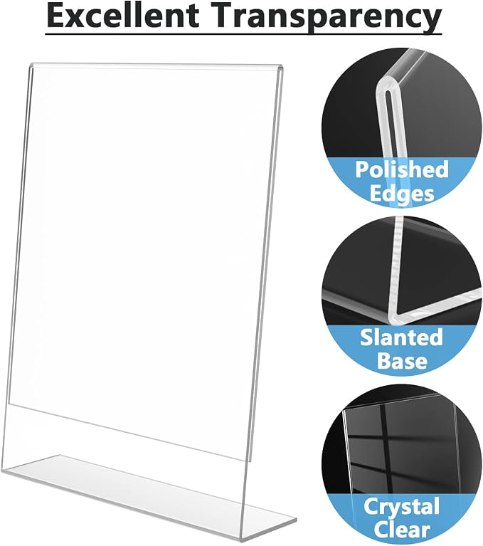 MaxGear Acrylic Sign Holder, 8.5 x 11 Slant Back Display Stand, 32 Pack | Clear - Image 3