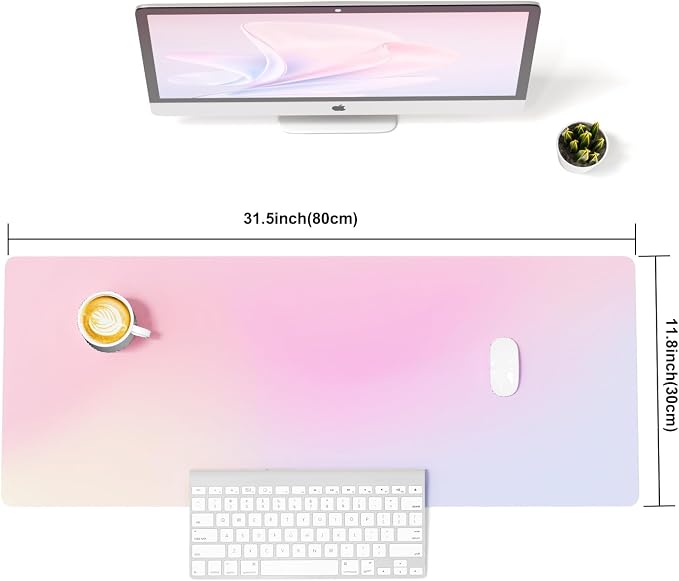 Colorful Star Large Mouse Pad Pink, Girly Desk Mat Aesthetic PU Leather Laptop - Image 8