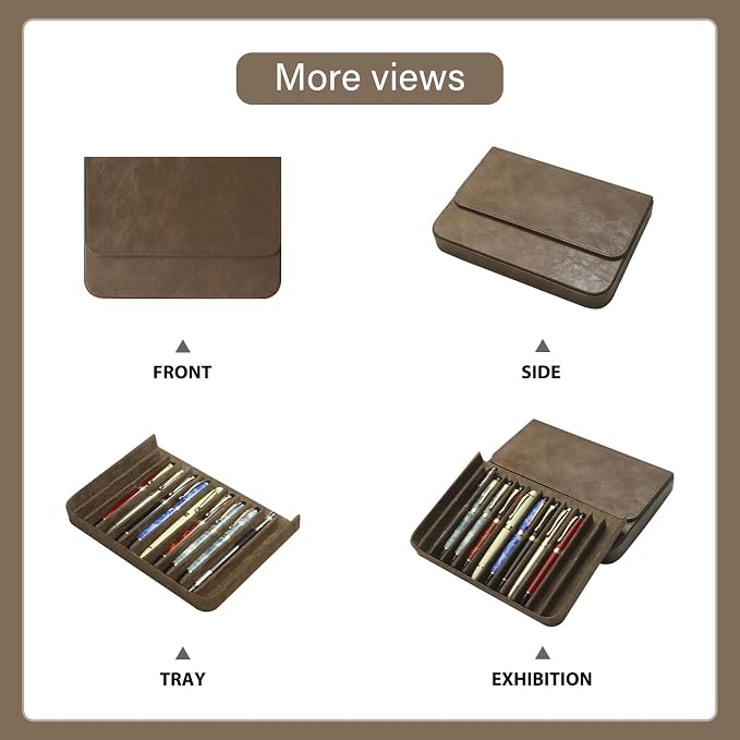PU Leather 12 Fountain Pen/Pencil Tray Case Organizer, Fashion Design, Magnetic - Image 2