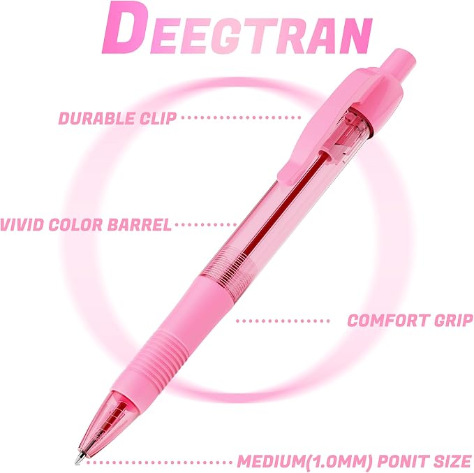 deegtran Pens Bulk, 30 Pack No Bleed Pink Ink Click Pens - Image 2