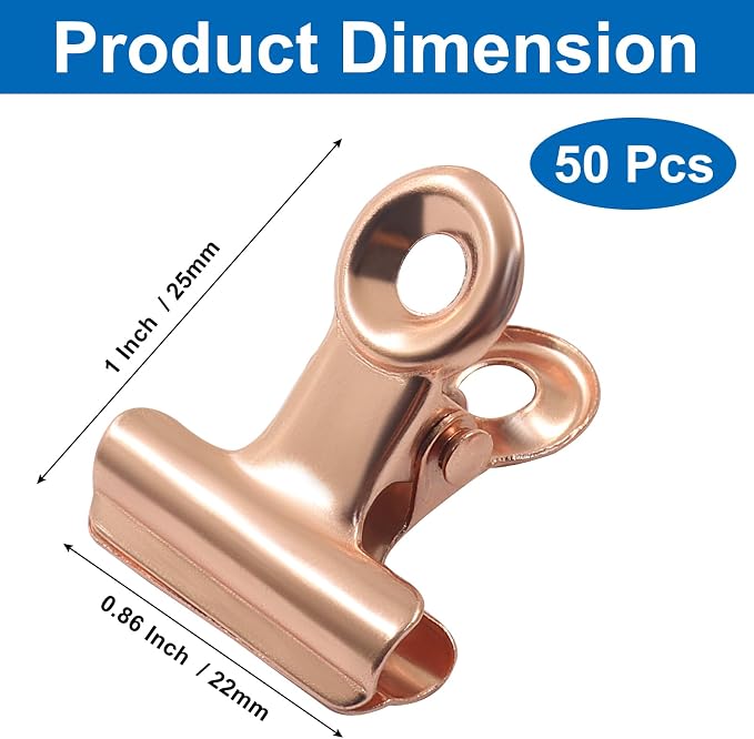 50 Pack Antique Rose Gold Bulldog Clips - 22mm Small Metal Paper Clips Clamps - Image 3