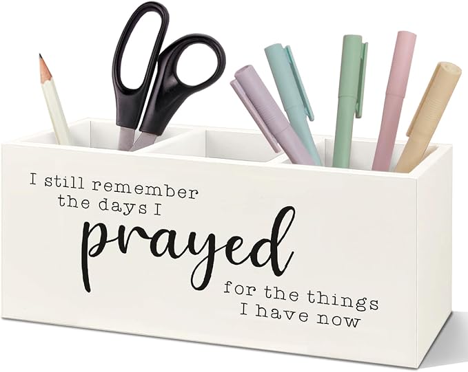 SNNDER Christian Pen Holder for Desk, Motivational Desk Decor Wooden Pen Pencil by Unknown