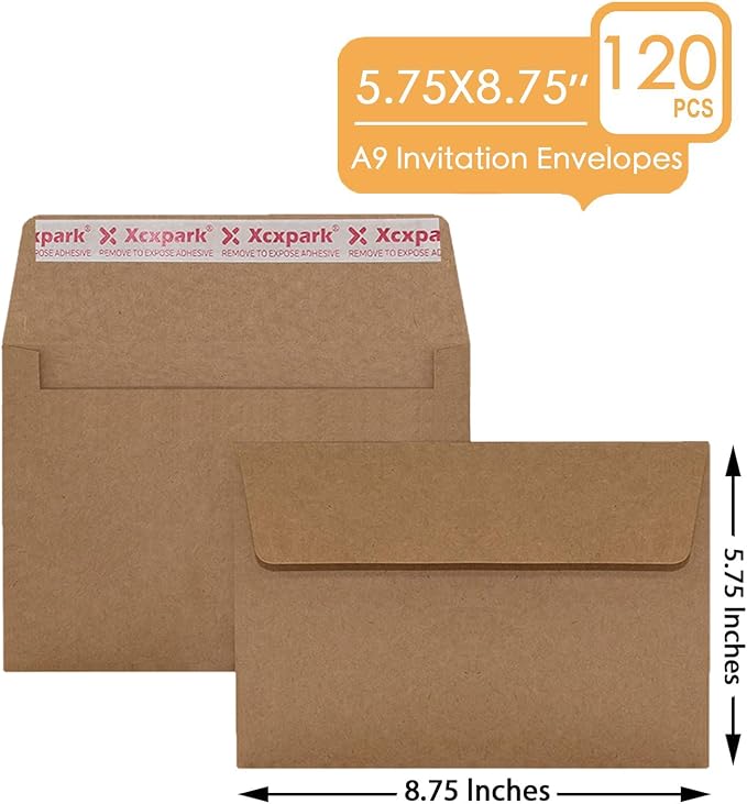 Xxcxpark 120 Qty A9 Invitation Envelopes 5.75x8.75, Self Seal 120GSM Brown - Image 2