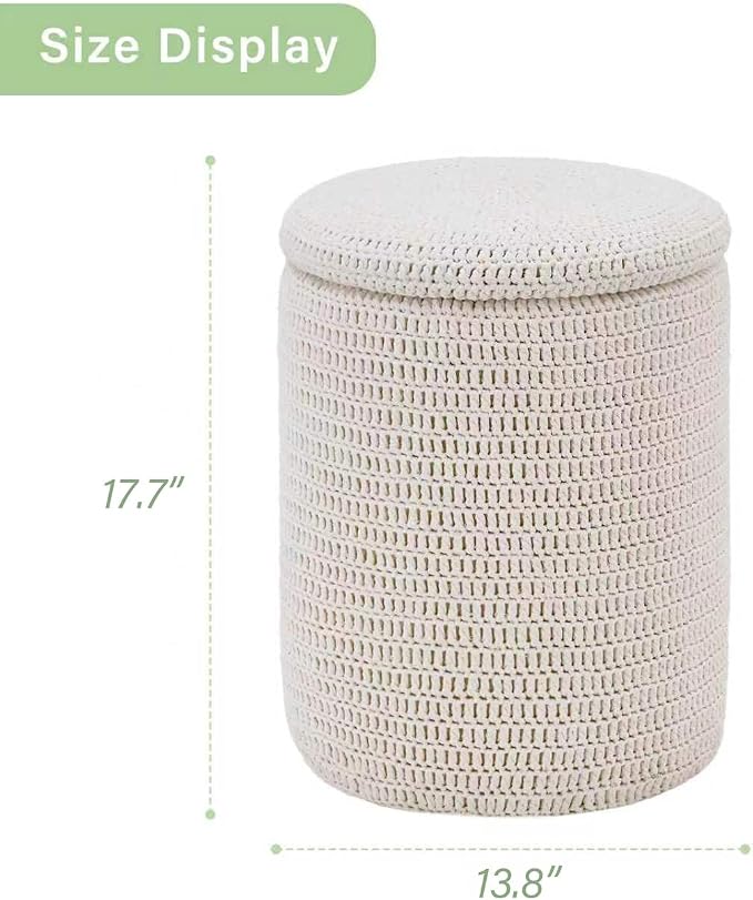 Wimarsbon Pouf Ottoman, 100% Cotton Knitted Boho Footstool, Round Footrest - Image 3