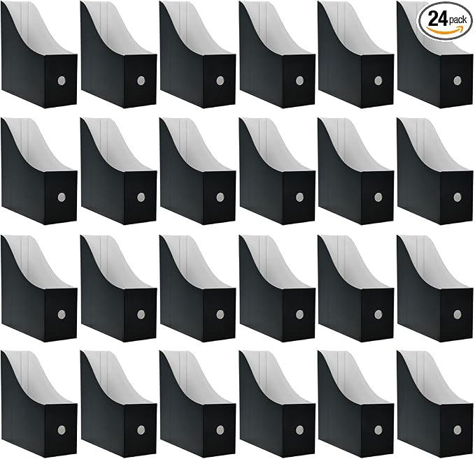 Limitliho 24 Pack Black Cardboard Magazine Holder, Sturdy Book Bins by Limitliho