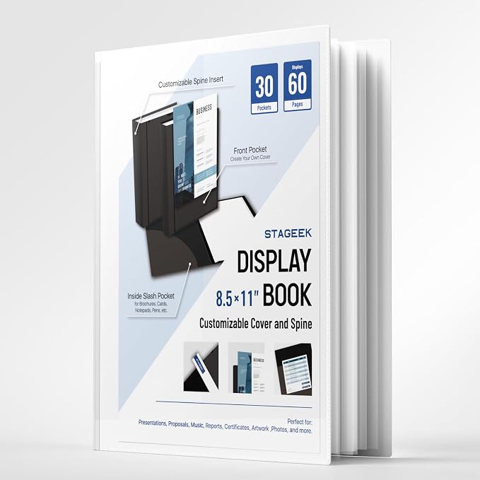 STAGEEK 30-Pocket Portfolio Binder Display 60 Pages, 8.5x11 Binder by STAGEEK