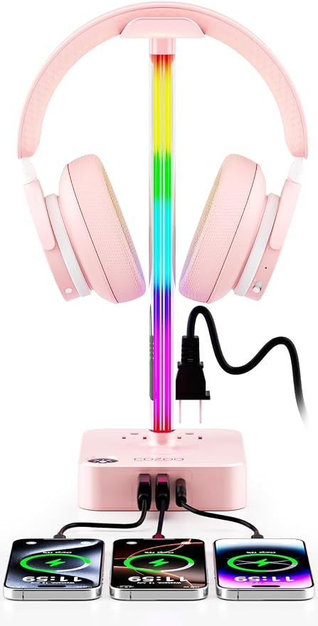 cozoo Gifts for Teen Girls Cute Pink RGB Headphone Stand & Charging Station by COZOO