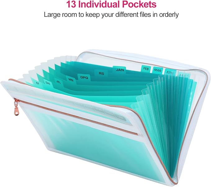 MEGREZ Expanding Folder with 13 Pockets, 2 Pack A4 Paper Folder with Zipper - Image 6
