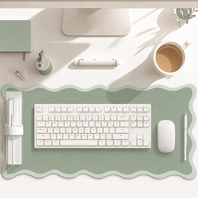 Hahafelt Scalloped Desk Mat Large Desk Pad Cute Coquette Table Mat Back to - Image 6