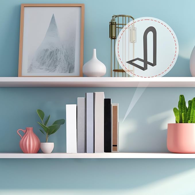 Chunful 6 Pcs Gray Book Ends for Shelves Modern Metal Small Bookends Book Shelf - Image 5