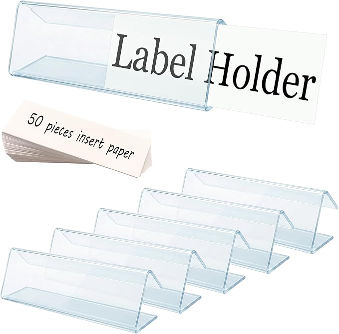 Shelf Label Holder, ELEMGULY 50 Pack Wood Shelf Label Holders Plastic Shelf by ELEMGULY