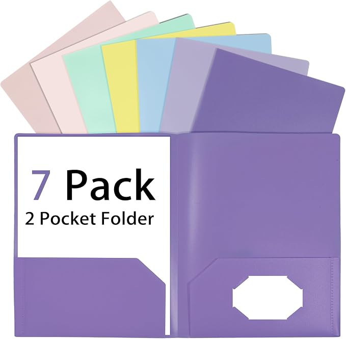 7 Pack Plastic Folders with Pocket, 2 Pocket Folder, File Folders with Business by Unknown