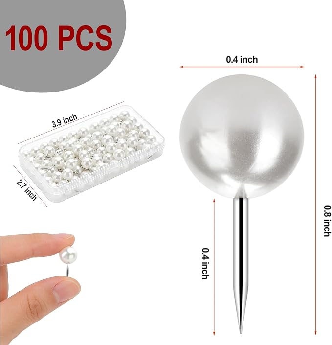 100 Pcs Pearl White Decorative Push Pins - Image 2