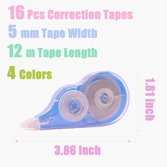 16 Pcs 39.4 Ft Colorful Correction Tape, Teacher Supplies, Office and Home - Image 2