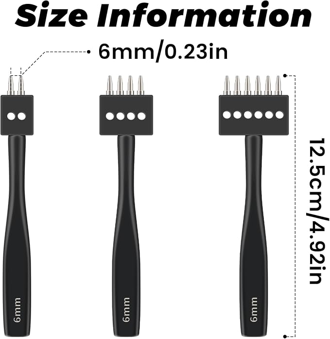 Leather Hole Punch, Prong Punch Tool 6mm 2/4/6 Lacing Stitching Punch, Round - Image 2
