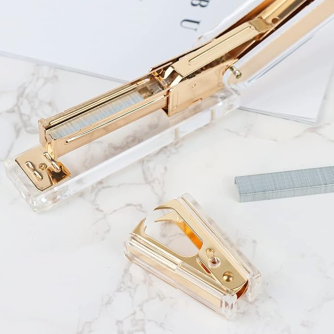 1 Pack Gold Staple Remover Clear Acrylic Golden Glitter Metal Jaws Staples - Image 6