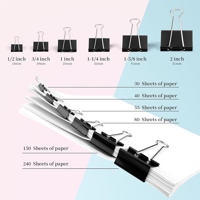 Medium Binder Clips, 36 Pack, 1-1/4 Inch, 1.25 Inch, Standard 32mm, Capacity - Image 5