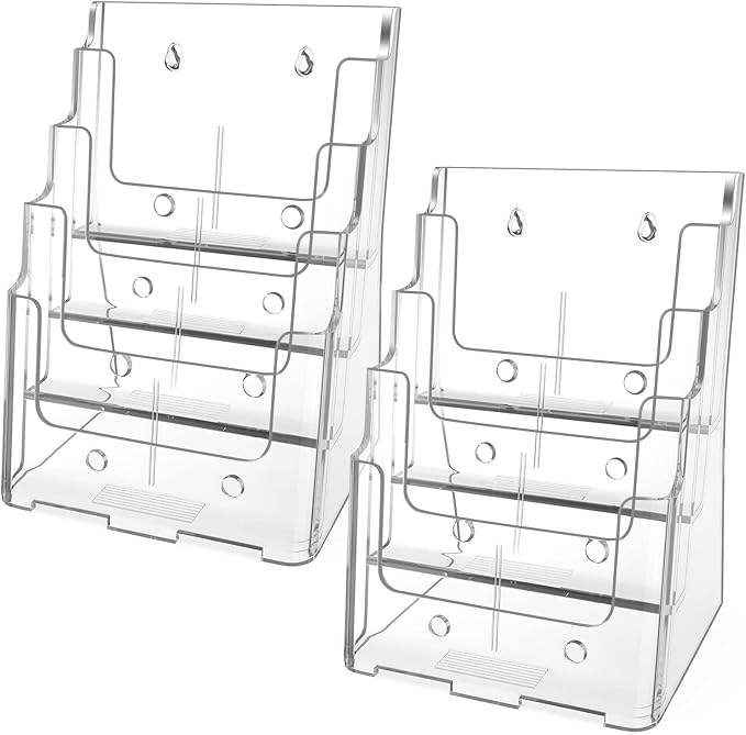 MaxGear 4 Tier Brochure Holder, 8.5 x 11, Removable Divider, 2 Pack | Clear by MaxGear