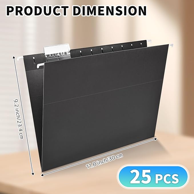 25-Pack Black Hanging File Folders, Letter Size, Includes 35 Transparent Label - Image 4