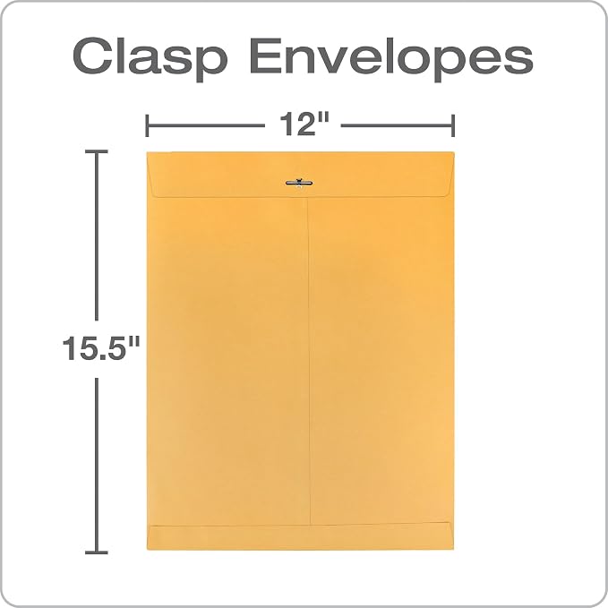Quality Park 12 x 15-1/2 Clasp Envelopes, Clasp and Gummed Closures, - Image 2