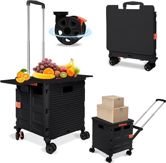 FELICON SELORSS Folding Utility Cart Portable Rolling Crate Handcart-Black | by FELICON