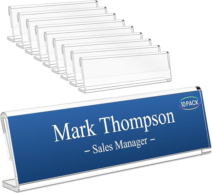 HlIMIEI Acrylic Name Plates for Desks, 10 Pack Clear Name Holders 2 x 8 by HIIMIEI