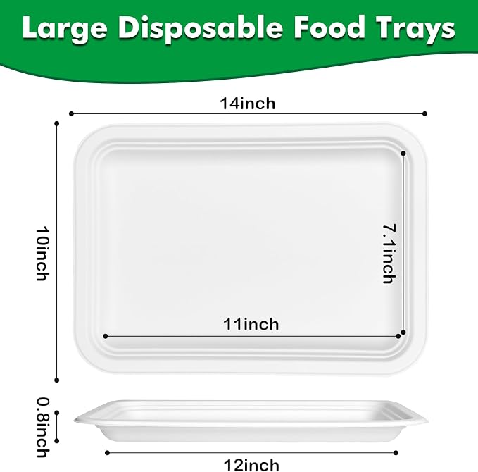 50 Pack 14 Inch Disposable Food Trays, Heavy Duty Large Paper Plates - Image 2