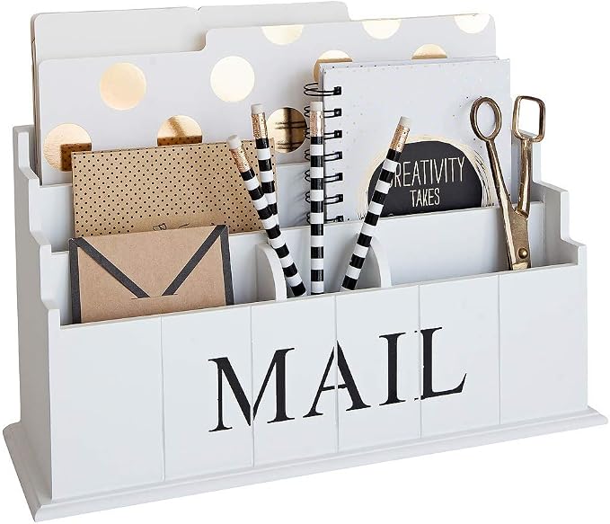 BLU MONACO | White Wooden Mail Organizer by Blu_Monaco