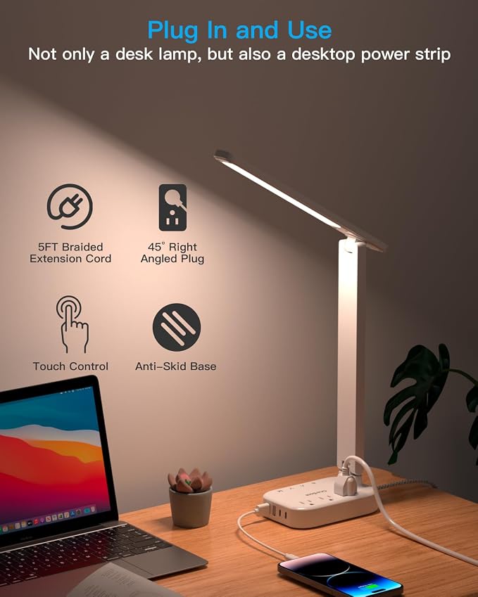 One Beat Small LED Desk Lamp Power Strip 5ft Extension Cord - Image 4