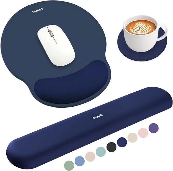 Sushret Mouse Pad and Keyboard Wrist Rest, 3-in-1 Gel Memory Foam Ergonomic by Sushret