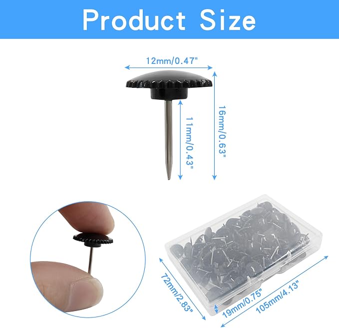 Piutouyar 100 Pcs Black Push Pins, Plastic Thumb Tacks - Image 2