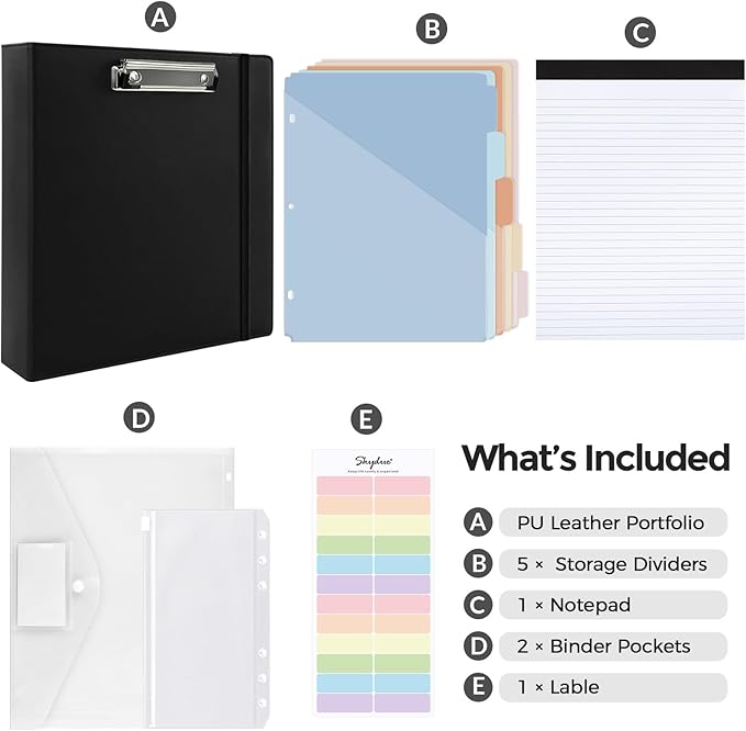 SKYDUE 3 Ring Binder with Clipboard, 2 Inch PU Heavy Duty Binder with Notepad & - Image 3