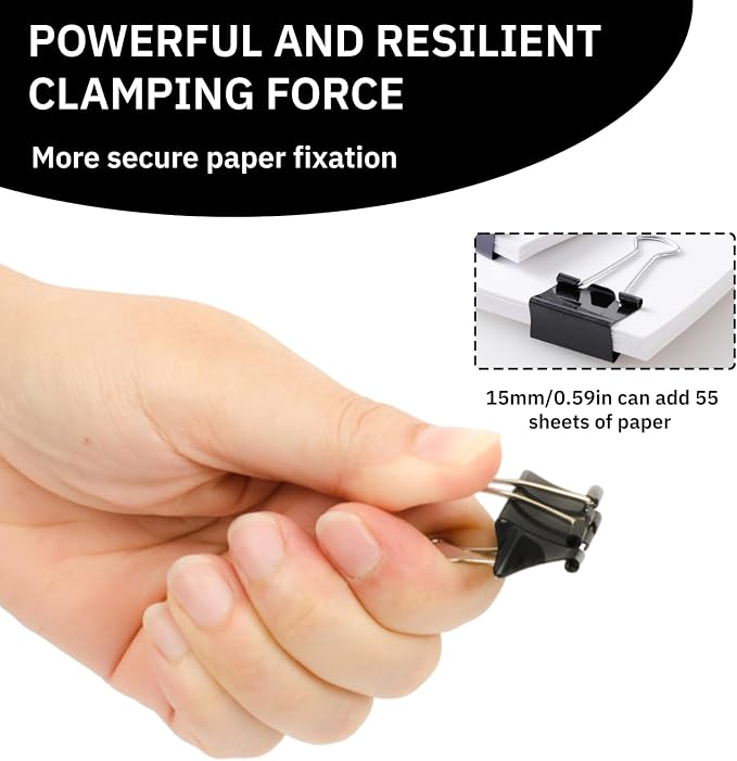 180 Pcs Small Binder Clips Black, 0.59 in/15mm Mini Binder Paper Clips - Image 6