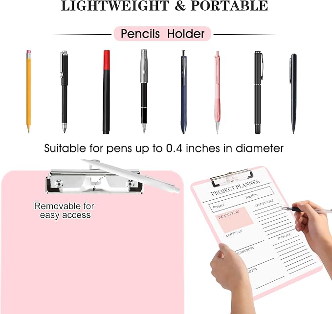 2 Pack Pink A4 Clipboard with Pen Holder, Standard Letter Size, Heavy Duty Clip - Image 2