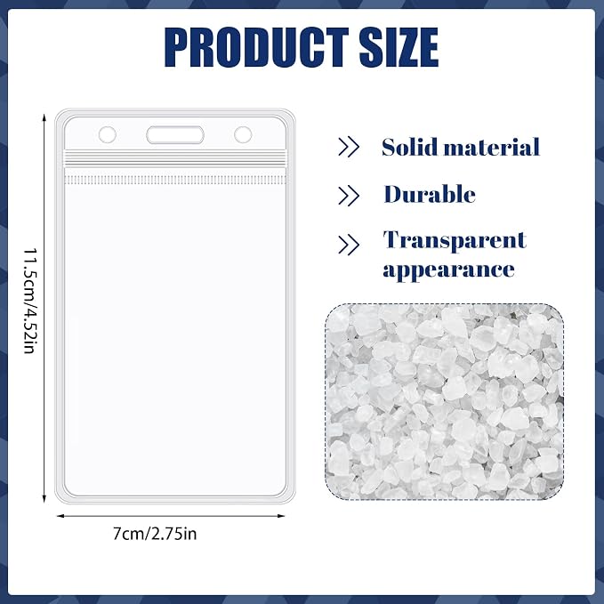 60 Pack Vertical ID Badge Holders Clear Plastic Waterproof Card Holder - Image 2